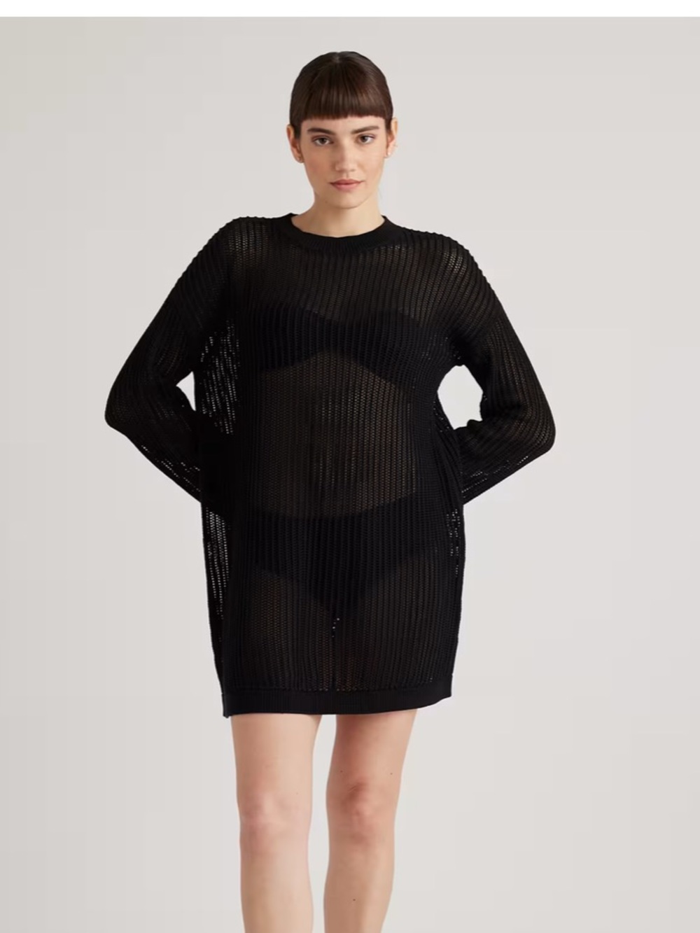 Quince Black Open-Knit Long Sleeve Cover-Up